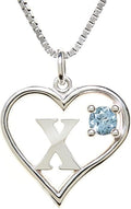 Silver Sterling Necklace Initial Letter A-Z Birthstone for Women – Personalized Custom Jewelry Pendant with Heart Design Customized Dainty Charm for Wife Girlfriend Mom – 18" Box Chain