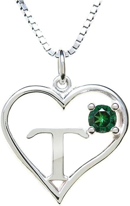 Silver Sterling Necklace Initial Letter A-Z Birthstone for Women – Personalized Custom Jewelry Pendant with Heart Design Customized Dainty Charm for Wife Girlfriend Mom – 18" Box Chain