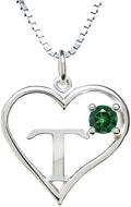 Silver Sterling Necklace Initial Letter A-Z Birthstone for Women – Personalized Custom Jewelry Pendant with Heart Design Customized Dainty Charm for Wife Girlfriend Mom – 18" Box Chain