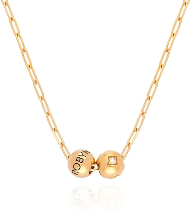 MyNameNecklace Personalized The Balance Charm Necklace with Custom Engraved Beads - Cable/Link Chain - Dainty Gift for Mom, Her - Jewelry for Christmas