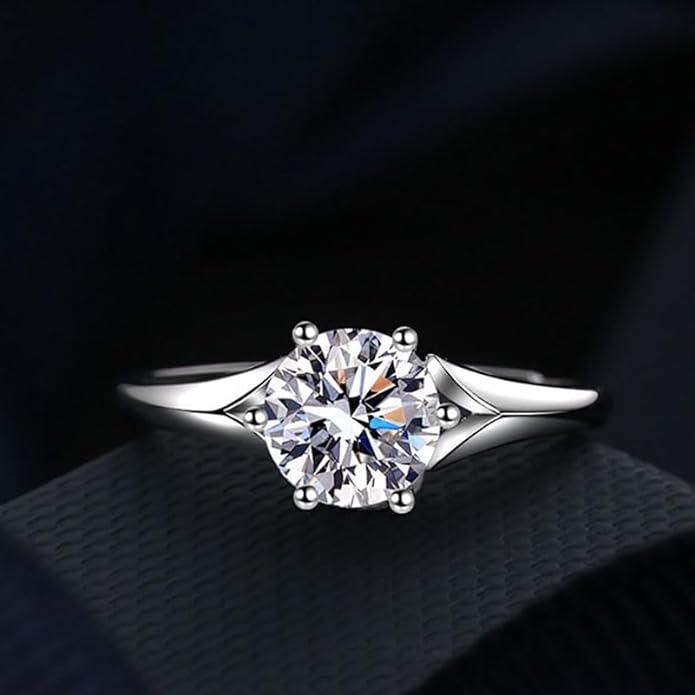 S925 Sterling Silver 0.5 Carat Natural Diamond Adjustable Ring | D-color Ideal Cut VVS1 Clarity | Elegant Simplicity | Engagement Ring for Her
