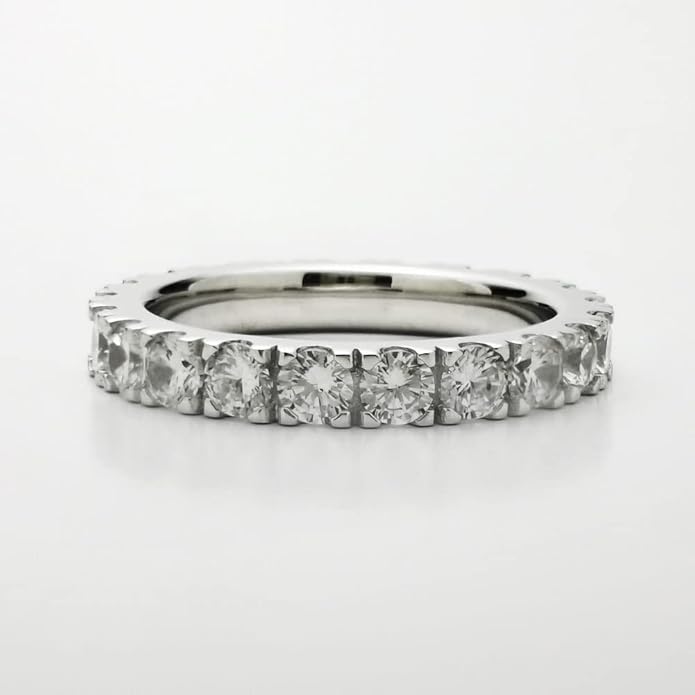 Bo.Dream 1.5mm/2.2mm/3mm Round Cubic Zirconia CZ Full/Half Eternity Rings Wedding Band Sterling Silver