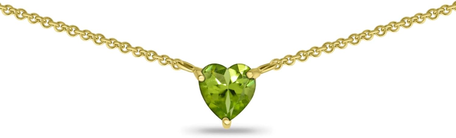 Birthstone Necklace for Women - Genuine or Synthetic Gemstone, 7mm Heart Solitaire, Short Dainty Layered Choker, Silver