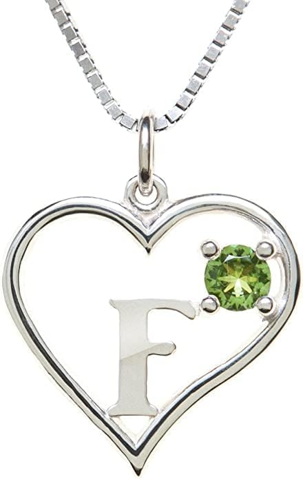 Silver Sterling Necklace Initial Letter A-Z Birthstone for Women – Personalized Custom Jewelry Pendant with Heart Design Customized Dainty Charm for Wife Girlfriend Mom – 18" Box Chain