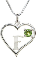 Silver Sterling Necklace Initial Letter A-Z Birthstone for Women – Personalized Custom Jewelry Pendant with Heart Design Customized Dainty Charm for Wife Girlfriend Mom – 18" Box Chain