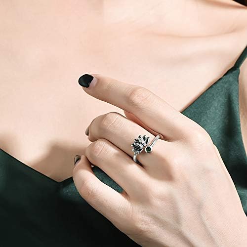 BALMORA Real 925 Sterling Silver Vintage Leaf Rings for Women Men Retro Lotus Feather Flower Adjustable Open Ring Floral Leaves Finger Statement Promise Ring Fashion Jewelry Birthday Gifts for Mom Daughter