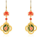 14K Gold over S925 Real Natural Jade Plum Blossom Earrings, Enamel Vintage Style Dangle Earrings, Delicate Jade Jewelry Gift for Wife's Elegance