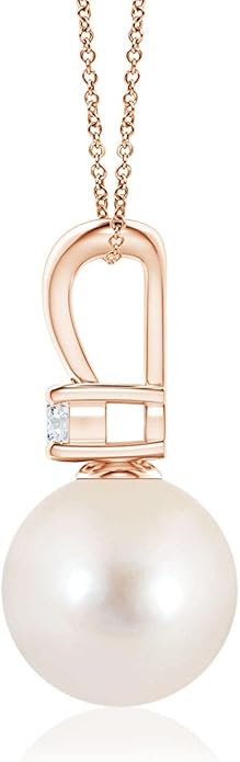 Angara Freshwater Pearl Pendant for Women | Freshwater Pearl V-Bale Pendant in 14K Solid Gold/Platinum With 18" Chain | June Birthday, Anniversary, Gemstone Jewelry Gift