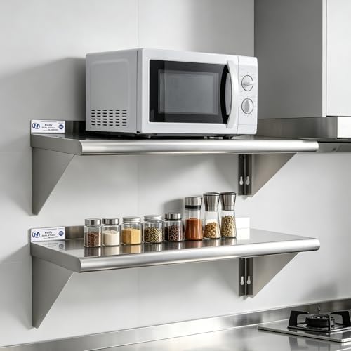 Hally Stainless Steel Shelf 2 Pack Wall Mounted Metal Shelves 12"x24" NSF - Image 2