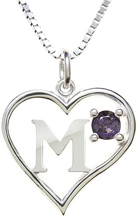 Silver Sterling Necklace Initial Letter A-Z Birthstone for Women – Personalized Custom Jewelry Pendant with Heart Design Customized Dainty Charm for Wife Girlfriend Mom – 18" Box Chain