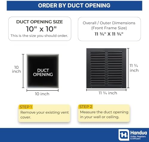 Fits 10x10 Duct Opening | Steel Return Air Grille by Handua | Vent Cover Grill - Image 2