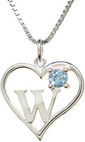 Silver Sterling Necklace Initial Letter A-Z Birthstone for Women – Personalized Custom Jewelry Pendant with Heart Design Customized Dainty Charm for Wife Girlfriend Mom – 18" Box Chain