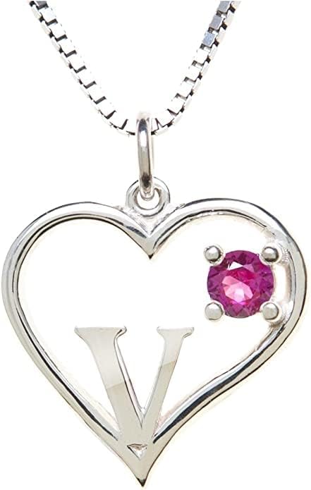 Silver Sterling Necklace Initial Letter A-Z Birthstone for Women – Personalized Custom Jewelry Pendant with Heart Design Customized Dainty Charm for Wife Girlfriend Mom – 18" Box Chain