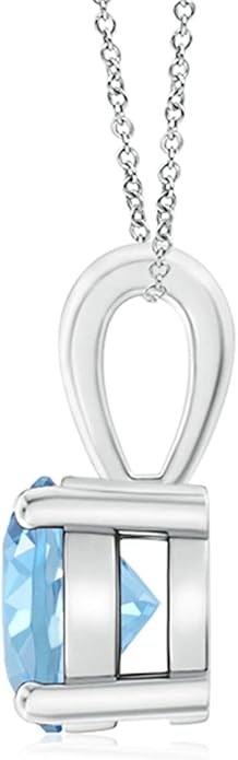 Angara Natural Aquamarine Solitaire Pendant for Women | Round Aquamarine Solitaire Pendant Necklace in 14K Solid Gold/Silver/Platinum With 18" Chain | March Birthday, Gemstone Jewelry Gift