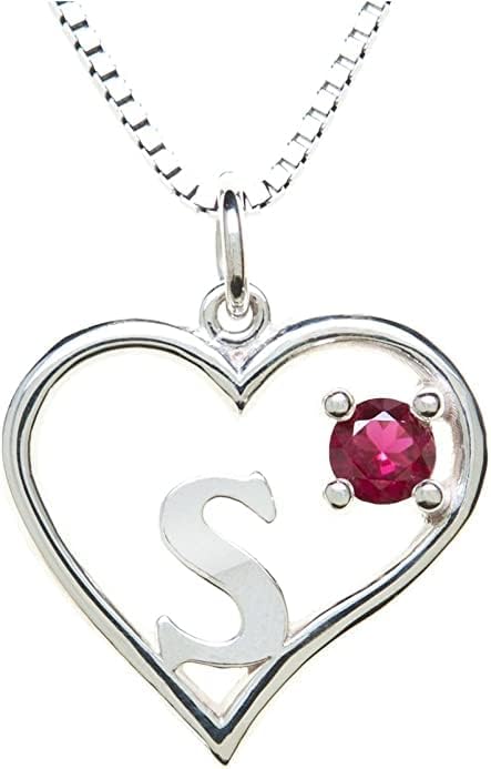 Silver Sterling Necklace Initial Letter A-Z Birthstone for Women – Personalized Custom Jewelry Pendant with Heart Design Customized Dainty Charm for Wife Girlfriend Mom – 18" Box Chain