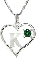 Silver Sterling Necklace Initial Letter A-Z Birthstone for Women – Personalized Custom Jewelry Pendant with Heart Design Customized Dainty Charm for Wife Girlfriend Mom – 18" Box Chain