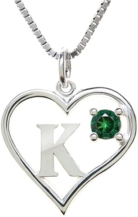 Silver Sterling Necklace Initial Letter A-Z Birthstone for Women – Personalized Custom Jewelry Pendant with Heart Design Customized Dainty Charm for Wife Girlfriend Mom – 18" Box Chain