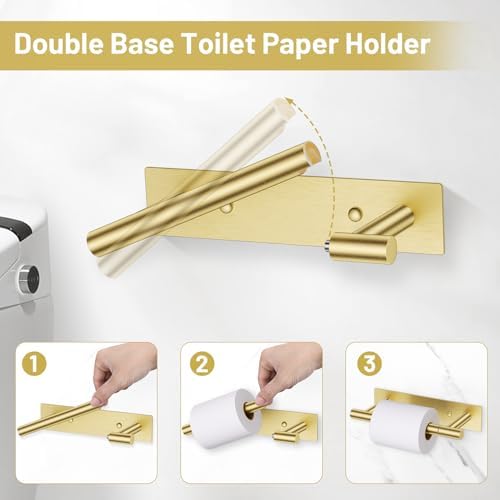 Lairuier Brushed Gold Bathroom Hardware Set, Adhesive or Screw Wall Mounted - Image 2