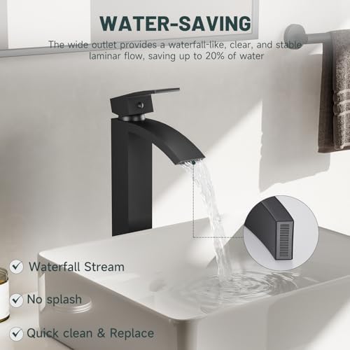 Matte Black Vessel Sink Faucet, Waterfall Bathroom Faucets - Image 6