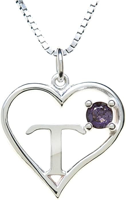 Silver Sterling Necklace Initial Letter A-Z Birthstone for Women – Personalized Custom Jewelry Pendant with Heart Design Customized Dainty Charm for Wife Girlfriend Mom – 18" Box Chain