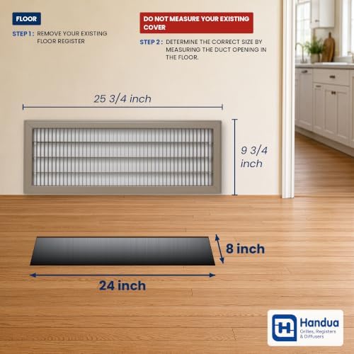 Fits 8x24 and 24x8 Duct Opening | Return Air Floor Grille by Handua | Walkable - Image 2