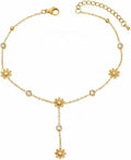 Anklets for Women Dainty CZ Ankle Bracelet 18K Gold Plated Waterproof Boho Dot Star Moon Daisy Ocean Beaded Anklet Trendy Foot Jewelry