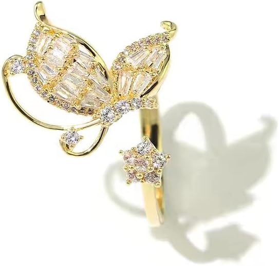 Gold-Plated Butterfly Rings - Vintage Snake Statement Rings with Cubic Zirconia for Women Adjustable Open Rings