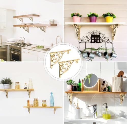 Shelf Brackets 6 Inch 4 Pack Heavy Duty Gold Wall Bracket Victorian Kitchen - Image 4