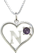 Silver Sterling Necklace Initial Letter A-Z Birthstone for Women – Personalized Custom Jewelry Pendant with Heart Design Customized Dainty Charm for Wife Girlfriend Mom – 18" Box Chain