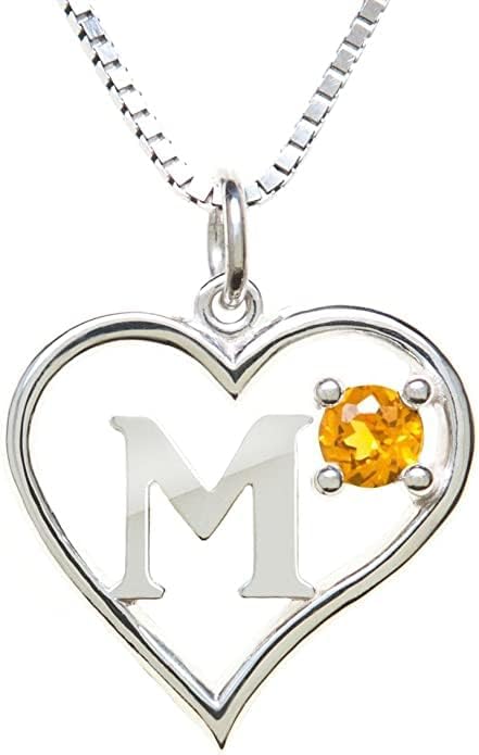 Silver Sterling Necklace Initial Letter A-Z Birthstone for Women – Personalized Custom Jewelry Pendant with Heart Design Customized Dainty Charm for Wife Girlfriend Mom – 18" Box Chain