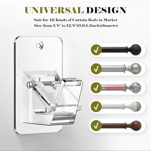No Drill Curtain Rod Brackets, Universal Curtain Rod Holder, 8 Pack Self - Image 2