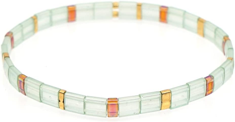 Sonateomber Tila Flat Beaded Stretch Bracelets for Women, Trendy Unique Colorful Square Beads Handmade Stack Bracelet Friendship Accessories Fashion Jewelry Gift