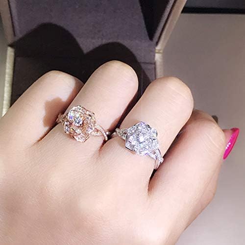 3D Rose Ring CZ Simulated Diamond Ring Rose Gold Ring Rose Flower Ring for Women