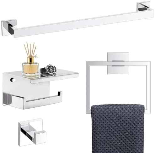 TURS Bathroom Hardware Set Chrome 4-Piece Towel Bar Set Include 24 Inch Towel by TURS