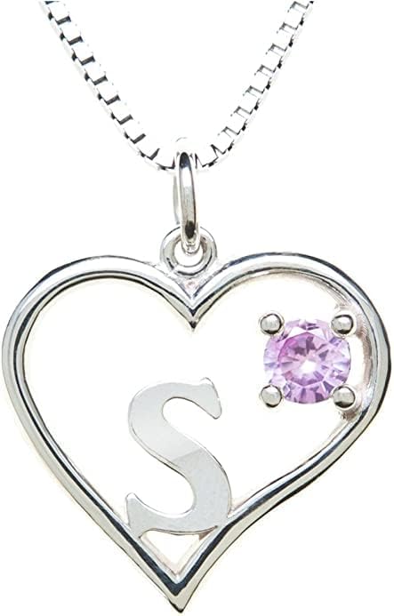 Silver Sterling Necklace Initial Letter A-Z Birthstone for Women – Personalized Custom Jewelry Pendant with Heart Design Customized Dainty Charm for Wife Girlfriend Mom – 18" Box Chain
