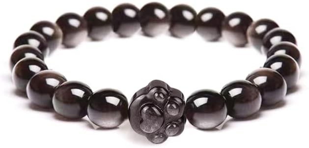 Money Attraction Cat Bracelet - Black Obsidian Women Bracelets -Wealth Prosperity Abundance Stone Bead Bracelet, Entrepreneur Business Luck Beaded Bracelets,Spiritual Mood Energy Cute Protection Stretch Bracelet,Health Good Luck Feng Shui Bracelets For...