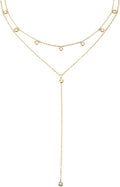 Fullpop Dainty Gold Necklaces for Women, 18k Gold Layered Lariat Necklace for Women Long Gold Choker Necklaces for Women Statement Diamond Heart Pendant Necklace Body Chain Jewelry for Women