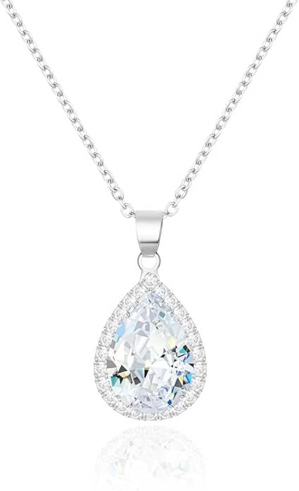 Linawe Crystal Chain Necklace for Women Trendy, Imitation Diamond Pendant, Statement Cubic Zirconia Boho Jewelry Set, 14K Gold/Rose Gold/Silver Birthstone Necklace