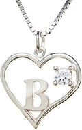Silver Sterling Necklace Initial Letter A-Z Birthstone for Women – Personalized Custom Jewelry Pendant with Heart Design Customized Dainty Charm for Wife Girlfriend Mom – 18" Box Chain