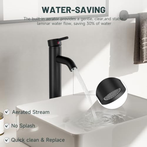 Matte Black Bathroom Faucet, Vessel Sink Faucet - Image 3
