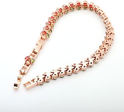 14K Gold Ruby and Emerald Tennis Bracelet for Women,Dainty Love Heart Style Moissanite Adjustable Link Bracelet,Fashion Jewelry Gift for Her