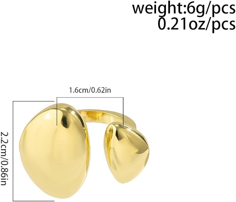 MIFYNN Chunky Gold Rings for Women Gold Silver Adjustable Thick Ring Fashion Statement Ring Open Dome Ring Chunky Silver Rings Geometric Curved Minimalist Simple Rings