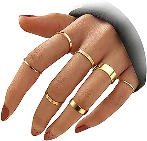 HAIAISO Silver Rings for Women Non Tarnish Stainless Steel Rings Set Dainty Gold Band Ring Stack Simple Stackable Thumb Pinky Ring for Multiple Size