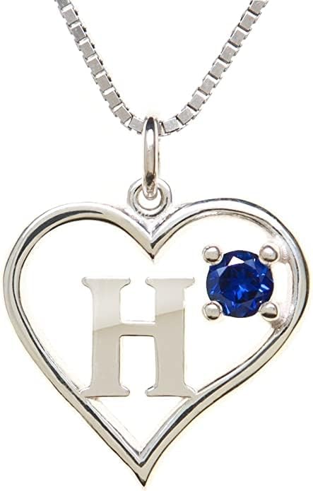 Silver Sterling Necklace Initial Letter A-Z Birthstone for Women – Personalized Custom Jewelry Pendant with Heart Design Customized Dainty Charm for Wife Girlfriend Mom – 18" Box Chain