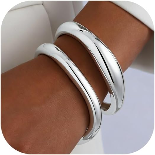 2pcs Gold Bangle Bracelets for Women, Trendy Hinged Cuff Open Wide Chunky Gold Bracelet Stack Arm Cuff Jewelry for Women