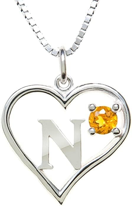 Silver Sterling Necklace Initial Letter A-Z Birthstone for Women – Personalized Custom Jewelry Pendant with Heart Design Customized Dainty Charm for Wife Girlfriend Mom – 18" Box Chain