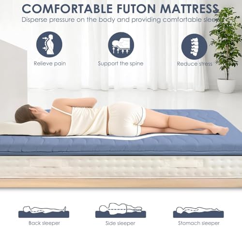 SCHNAUZER HOME Japanese Floor Mattress Futon Mattress Full 3.5" Thick Blue - Image 4