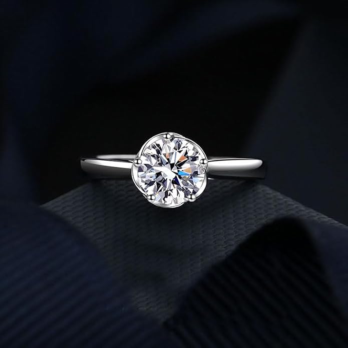 S925 Sterling Silver 0.5 Carat Natural Diamond Adjustable Ring | D-color Ideal Cut VVS1 Clarity | Elegant Simplicity | Engagement Ring for Her