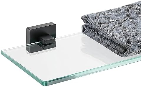 JQK Bathroom Glass Shelf Black, Tempered Glass Shower Storage 12 by 5 inches by Homeimprovement