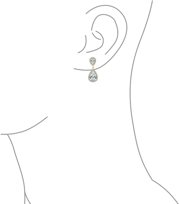 Vintage Style Bridal Cubic Zirconia Simulated Gemstone AAA CZ Halo Dangle Teardrop Chandelier Clip On Earrings For Women Silver Rose Gold Plated in Black Purple Blue Red Rose Pink Green Clear